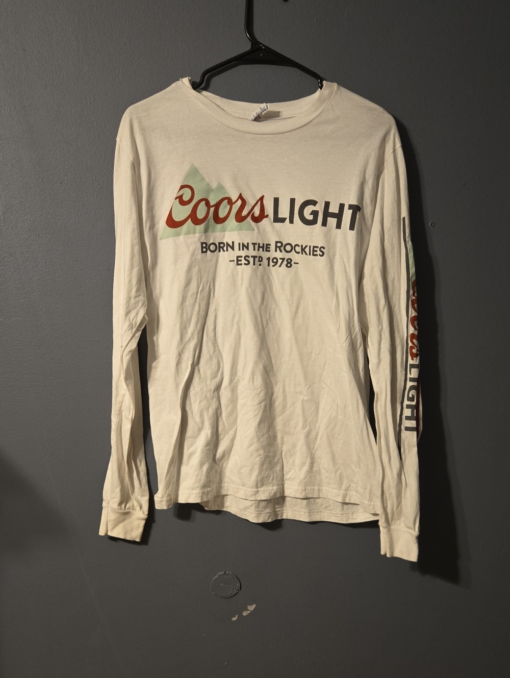 Coors Light Long Sleeve Logo Tee - Cream with Red & Green Print